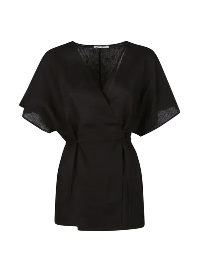 Hinnominate Wrap-style Linen Shirt In Black