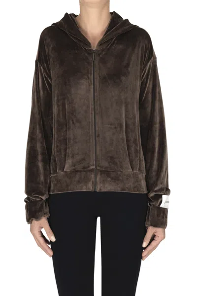 Hinnominate Zippered Chenille Sweatshirt In Brown