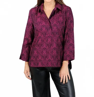 Hinson Wu Aileen 3/4 Sleeve Blouse In Black/raspberry In Purple