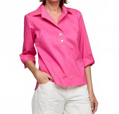 Hinson Wu Aileen 3/4 Sleeve Button Back Top In Hot Pink