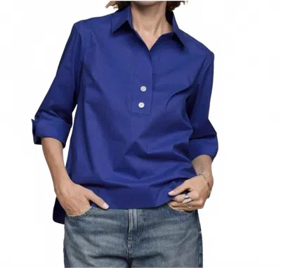 Hinson Wu Aileen 3/4 Sleeve Button Back Top In Marine Blue