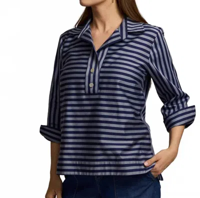 Hinson Wu Aileen 3/4 Sleeve Classic Stripe Shirt In French Grey/midnight In Multi