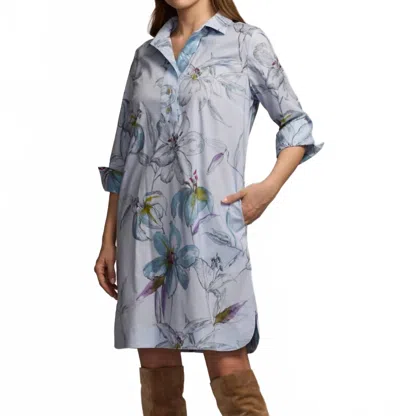 Hinson Wu Aileen 3/4 Sleeve Dress In Lilly Print In Blue