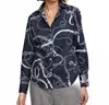 Hinson Wu Aileen 3/4 Sleeve Equestrian Print Shirt In Black/white In Blue