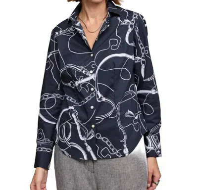 Hinson Wu Aileen 3/4 Sleeve Equestrian Print Shirt In Black/white