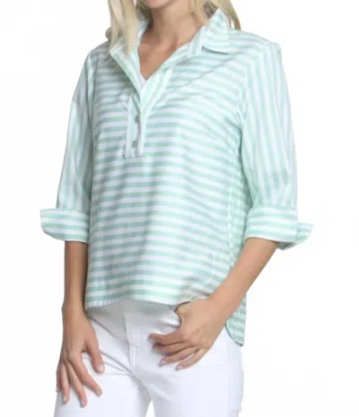 Hinson Wu Aileen 3/4 Sleeve Pastel Stripe Gingham Button Back Blouse In Mint Green In Blue