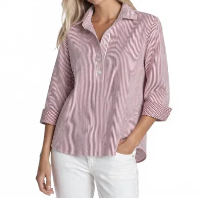 Hinson Wu Aileen 3/4 Sleeve Stripe Button Back Blouse In Red In Purple