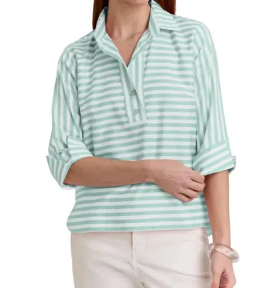 Hinson Wu Aileen 3/4 Sleeve Stripe Gingham Blouse In Seaglass/white In Blue