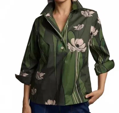 Hinson Wu Aileen 3/4 Sleeve Top In Green Poppy Print