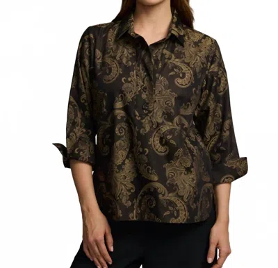 Hinson Wu Aileen Paisley Jacquard Shirt In Black/khaki In Multi