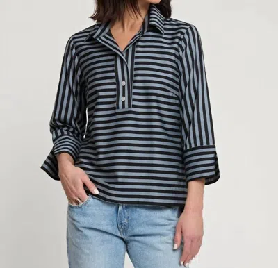 Hinson Wu Aileen Quarter Sleeve Stripe Top In French Grey In Gray