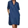 Hinson Wu Aileen Short Sleeve Denim Dress In Dark Wash