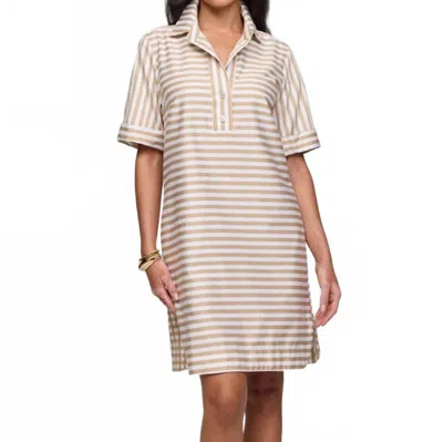 Hinson Wu Aileen Short Sleeve Stripe Gingham Dress In Latte/white In Brown