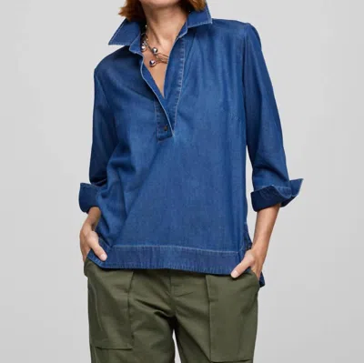Hinson Wu Aileen Sleeve Denim Shirt In Dark Wash In Blue