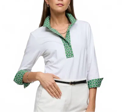 Hinson Wu Ainsley 3/4 Sleeve Chain Link Polo Shirt In White And Green