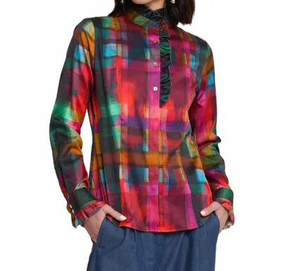 Hinson Wu Athena Festive Plaid Blouse With Ruffles In Multi