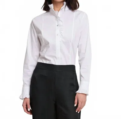 Hinson Wu Athena Long Sleeve Ruffle Neck Shirt In White