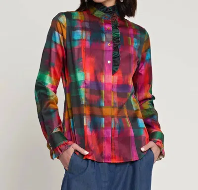 Hinson Wu Athena Satin Festive Plaid Print Shirt In Multi