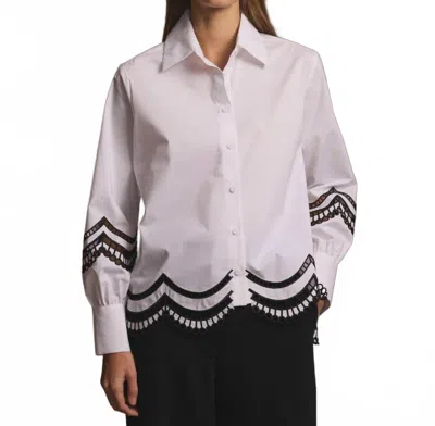 Hinson Wu Bardot Scallop Hem & Trim Shirt In White/black In Multi