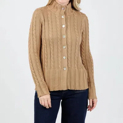 Hinson Wu Charlie Cable Long Sleeve Cardigan In Cappuccino In Blue