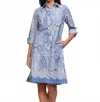 Hinson Wu Charlotte 3/4 Sleeve Lace Print Dress In Blue/ecru In Multi
