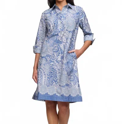 Hinson Wu Charlotte 3/4 Sleeve Lace Print Dress In Blue/ecru In Multi