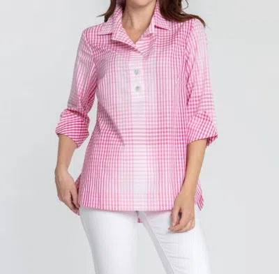 Hinson Wu Charlotte 3/4 Sleeve Ombre Gingham Tunic In Magenta/white In Pink