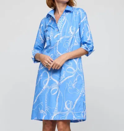Hinson Wu Charlotte Three Quarter Sleeve Dress In Cerulean/white In Blue