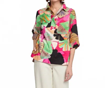 Hinson Wu Charlotte Three Quarter Sleeve Shirt In Gingko Print In Multi