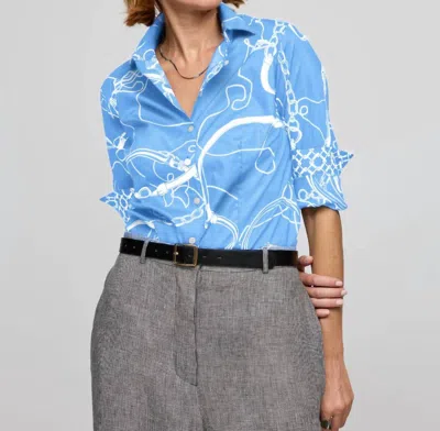 Hinson Wu Diane Long Sleeve Top In Cerulean/white In Blue