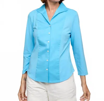 Hinson Wu Donna 3/4 Sleeve Wing Collar Shirt In Ceramic Blue