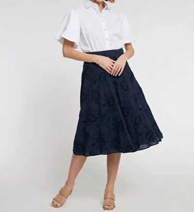 Hinson Wu Gloria Skirt In Navy Floral Applique In Multi
