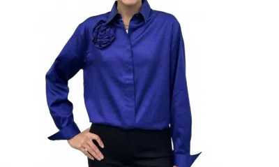 Hinson Wu Halsey Long Sleeve Blouse With Attached Flower In Iris In Blue