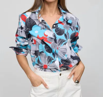 Hinson Wu Halsey Long Sleeve Pop Art Flower Shirt In Blue Combo In Multi