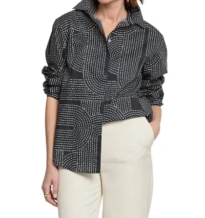 Hinson Wu Halsey Long Sleeve Saddle Stitch Print Shirt In Ink Combo In Black