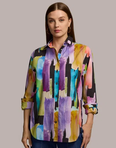 Hinson Wu Halsey Long Sleeve Shirt In Abstract Watercolor In Multi