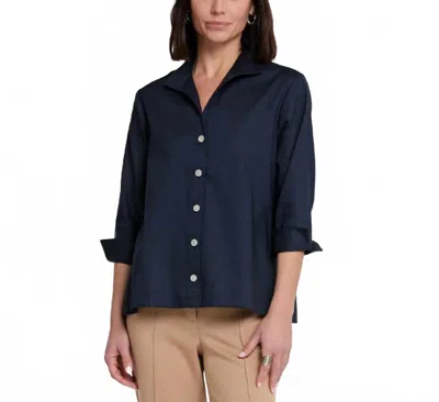 Hinson Wu Lara Three Quarter Sleeve Linen Shirt In Navy In Blue