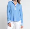 HINSON WU LEONA WITH GINGHAM ACCENTS BLOUSE IN SKY BLUE/WHITE