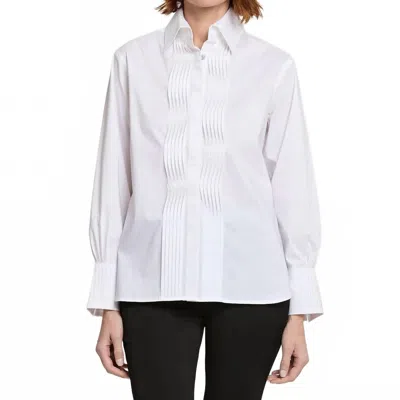Hinson Wu Lilith Long Sleeve Pleated Placket Shirt In White