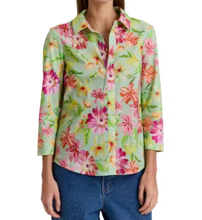 Hinson Wu Lizette 3/4 Sleeve Blouse In Green Floral In Multi