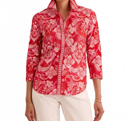 Hinson Wu Lizette 3/4 Sleeve Painted Paisley Top In Rouge In Multi