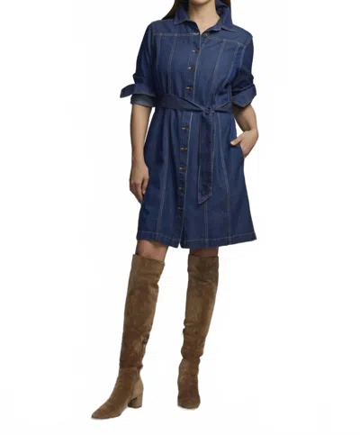 Hinson Wu Long Sleeve Sabrina Dress In Dark Wash In Blue