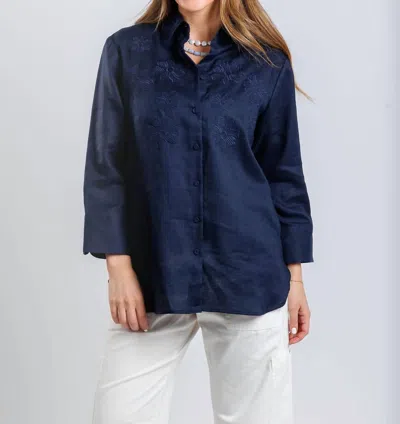 Hinson Wu Margot Embroidered Shirt In Navy In Blue