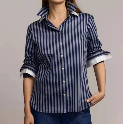 Hinson Wu Margot Long Sleeve Blouse In Stripe French Grey/midnight In Blue