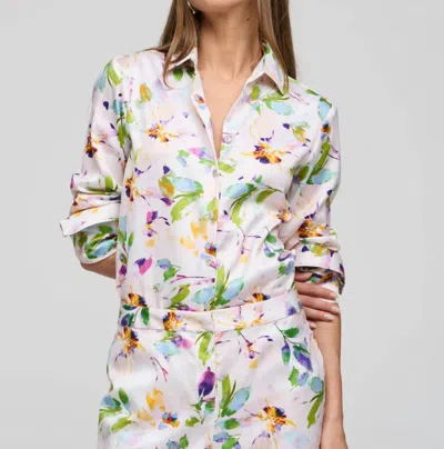Hinson Wu Margot Long Sleeve Shirt Top In Multi Garden Sateen