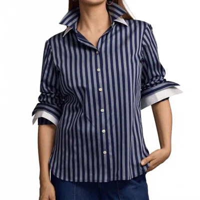 Hinson Wu Margot Long Sleeve Stripe Shirt In French Grey/midnight In Blue