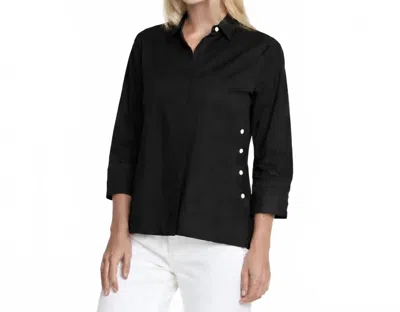 Hinson Wu Maxine 3/4 Sleeve Hi-low Side Button Shirt In Black