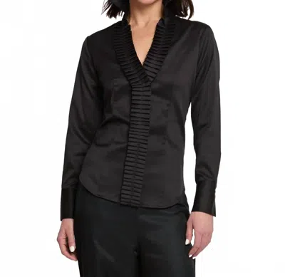 Hinson Wu Maya Long Sleeve Cotton Satin Blouse In Black