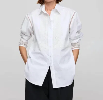 Hinson Wu Oversized Long Sleeve Lace Trim Shirt In White