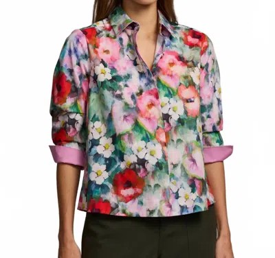 HINSON WU QUARTER SLEEVE XENA SHIRT IN WATERCOLOR GARDEN